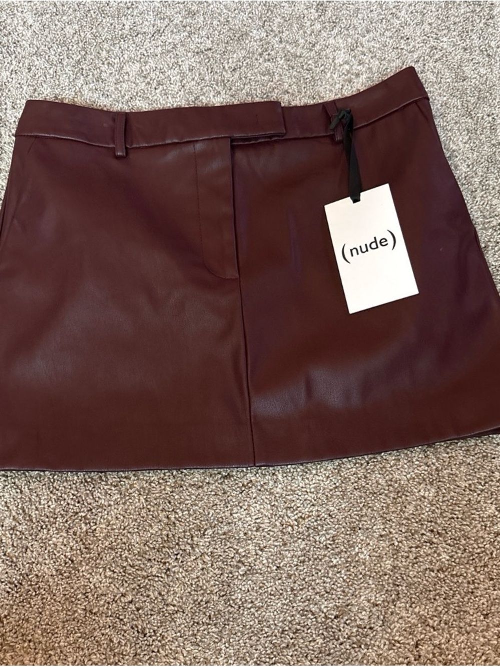 NUDE Burgundy Faux Leather Mini Skirt